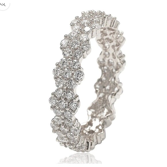 Suzy Levian Sterling Silver Cubic Zirconia Floral Eternity Ring Sz 5.5 New - Picture 10 of 10